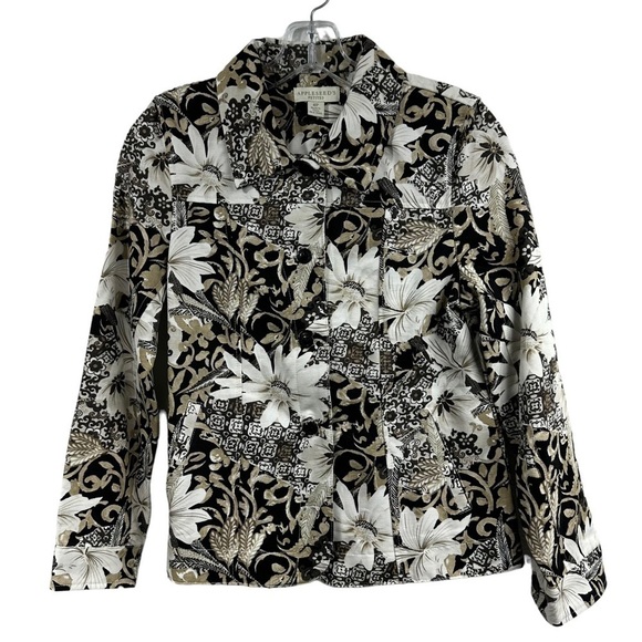 Appleseed’s Petites Beige Floral Button Front Jacket Style A21764, 4P - Picture 1 of 9
